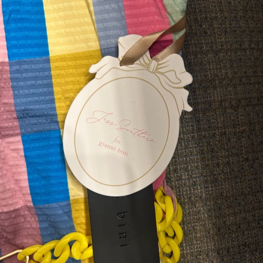 Gianni Bini Colorful Striped Tote with Yellow Chain - Picture 10 of 10